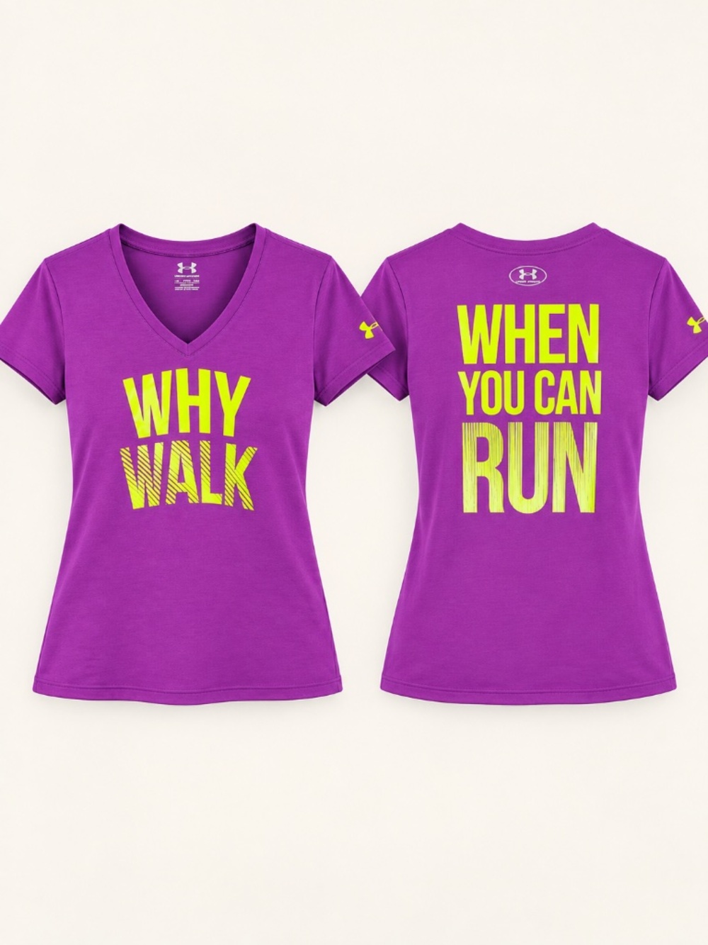 Under Armour Why Walk When You Can Run Graphic Running Purple Tee Shirt
